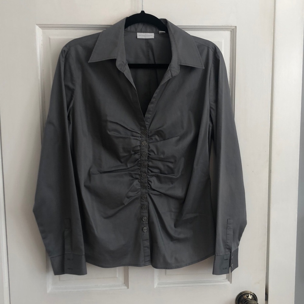 Dark grey ruffle front NY&Co blouse